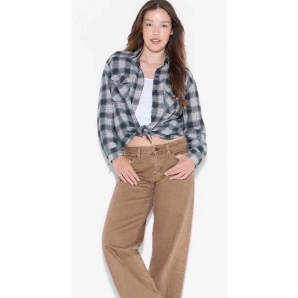 Women's Wild Fable Oversized Flannel Shirt Black Plaid Medium